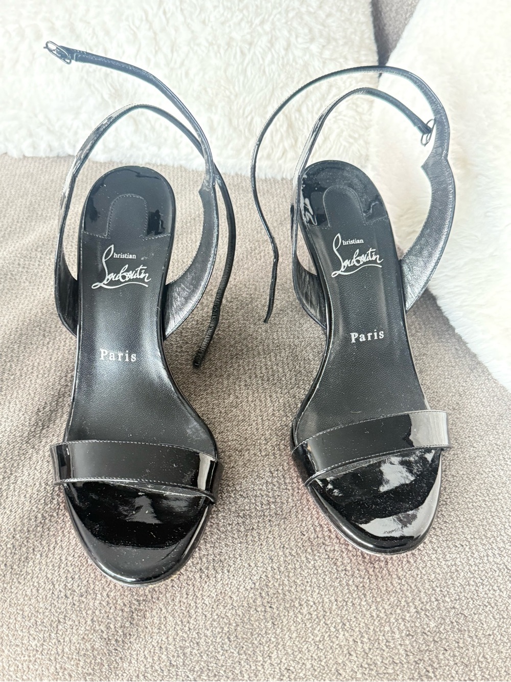 Christian Louboutin Black Patent Leather Slingback Heels size 39
